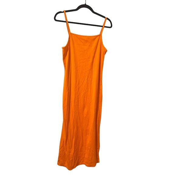 WILD FABLE Orange Ribbed Fitted Midi W/Spaghetti Straps Size L - Picture 1 of 4